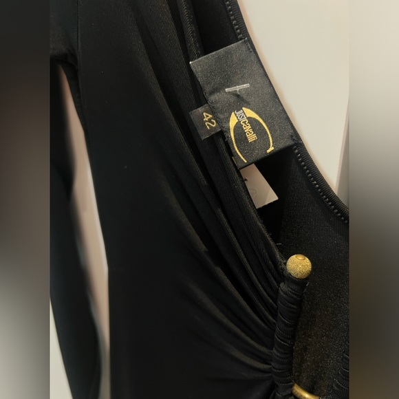 Just Cavalli Black Jersey U-Ring Ruched Detail Mini Dress - Picture 7 of 7